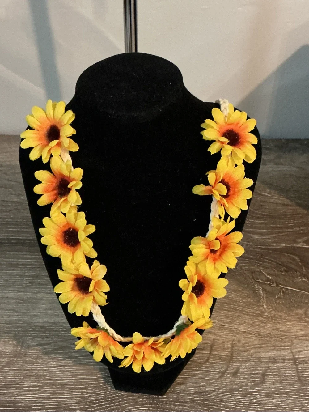 Yellow Daisy Flower Sunflower Headband Necklace Belt 39” Long Faux Braided Suede